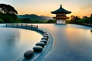 the japanese garden at the hanazono temple in tokyo. AI-Generated photo