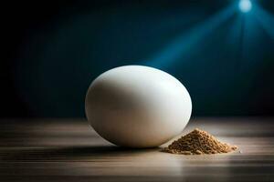 an egg and a powder on a table. AI-Generated photo