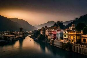 el ciudad de rishikesh, India. generado por ai foto