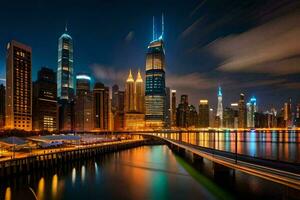 el chicago horizonte a noche. generado por ai foto