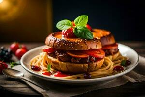 the food is served on a plate with a fork and a spoon. AI-Generated photo