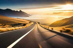 un la carretera en el montañas con el Dom ajuste. generado por ai foto