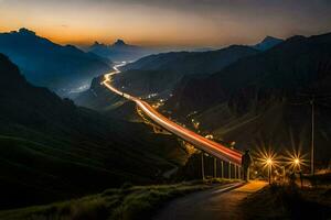 a long exposure photo of a road in the mountains. AI-Generated