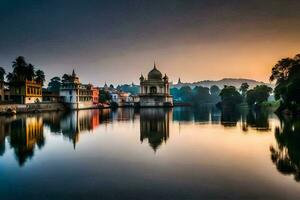 el Dom sube terminado el lago en India. generado por ai foto