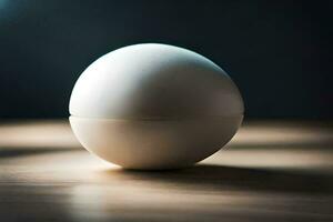 un huevo sentado en un mesa. generado por ai foto