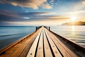 a wooden pier stretches out into the ocean. AI-Generated photo