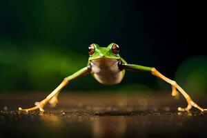 a frog with its legs spread out. AI-Generated photo