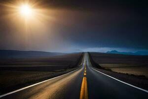 un largo la carretera con un Dom brillante terminado él. generado por ai foto