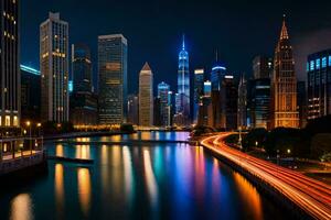the chicago skyline at night. AI-Generated photo
