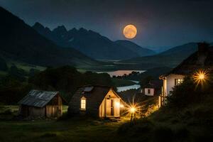 foto fondo de pantalla el luna, noche, el cielo, el montañas, el luna, el montañas,. generado por ai