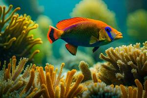 a colorful fish swimming in the ocean. AI-Generated photo