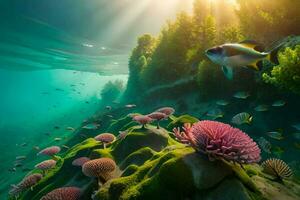 a coral reef with fish and anemones. AI-Generated photo