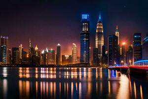 the city skyline at night in dubai. AI-Generated photo