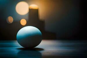 an egg on a table in front of a lit candle. AI-Generated photo