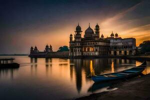 el puesta de sol terminado el lago en mysore, India. generado por ai foto