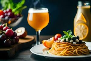 spaghetti with cheese and vegetables on a plate. AI-Generated photo