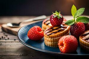 strawberries and a pastry on a plate. AI-Generated photo