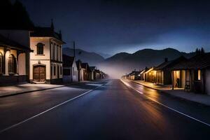 un largo exposición fotografía de un calle a noche. generado por ai foto