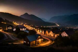 photo wallpaper the sky, mountains, lights, the village, norway, the village, nor. AI-Generated