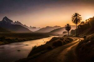 el la carretera a el montañas. generado por ai foto