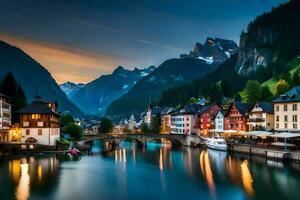 el hermosa pueblo de hallstatt, Suiza. generado por ai foto