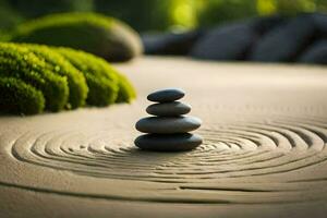 un apilar de rocas en un zen jardín. generado por ai foto
