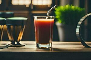a glass of juice sits on a table. AI-Generated photo