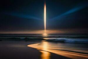 a long line of light is seen on the beach. AI-Generated photo