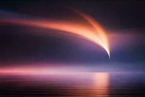 un largo exposición fotografía de un largo racha de ligero en el cielo. generado por ai foto