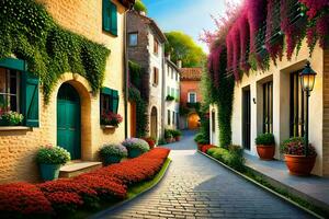 photo wallpaper the sky, flowers, plants, the street, the city, the house, the. AI-Generated
