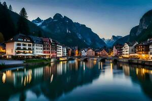 el pueblo de hallstatt, Austria. generado por ai foto