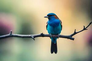 a blue bird sitting on a branch. AI-Generated photo