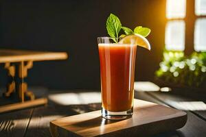 a glass of juice with a slice of lemon and mint. AI-Generated photo
