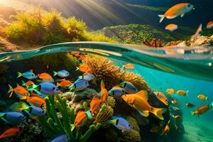 underwater scene with colorful fish and coral reef. AI-Generated photo