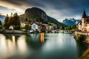 el hermosa pueblo de Suiza. generado por ai foto