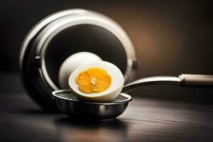 an egg is being cooked in a pan. AI-Generated photo