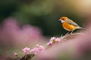 photo wallpaper the bird, flowers, spring, the sun, the bird, the bird, the. AI-Generated