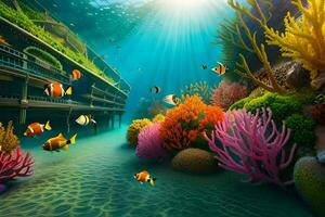 underwater scene with coral reefs and fish. AI-Generated photo