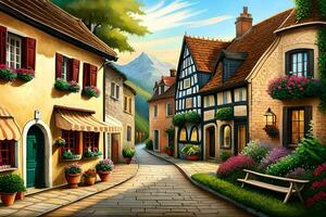 an illustration of a street in the village. AI-Generated photo