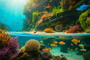 underwater scene with coral reefs and fish. AI-Generated photo