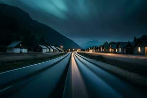 un largo exposición foto de un la carretera a noche. generado por ai