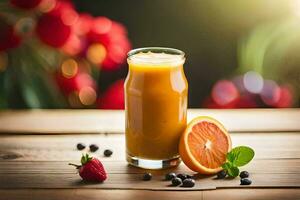 a glass of orange juice with berries and a slice of orange. AI-Generated photo