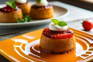 strawberry shortcake on a plate. AI-Generated photo