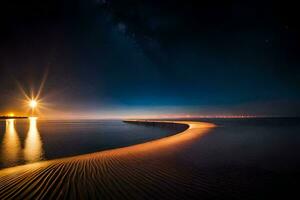 un largo exposición fotografía de un playa a noche. generado por ai foto
