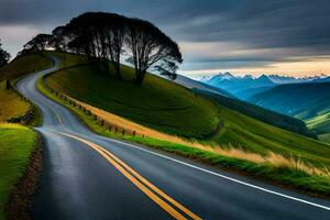 el la carretera a el montañas. generado por ai foto