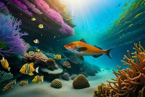 a colorful coral reef with fish and corals. AI-Generated photo