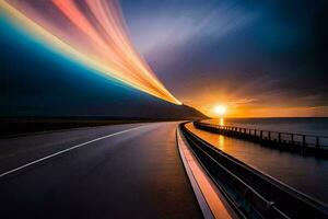 a long exposure photograph of a road with a long streak of light. AI-Generated photo