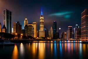 the chicago skyline at night. AI-Generated photo