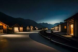 un largo exposición foto de un la carretera a noche. generado por ai