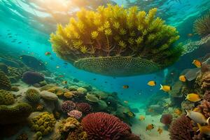 a coral reef with many different types of fish. AI-Generated photo